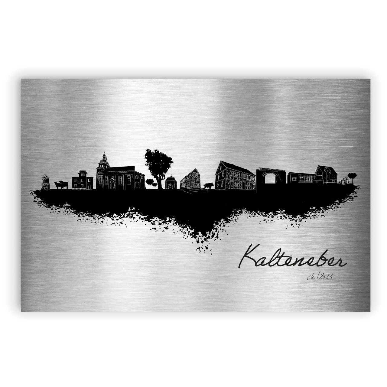 Kalteneber Dorfposter Skyline auf Aluminium gebürstet