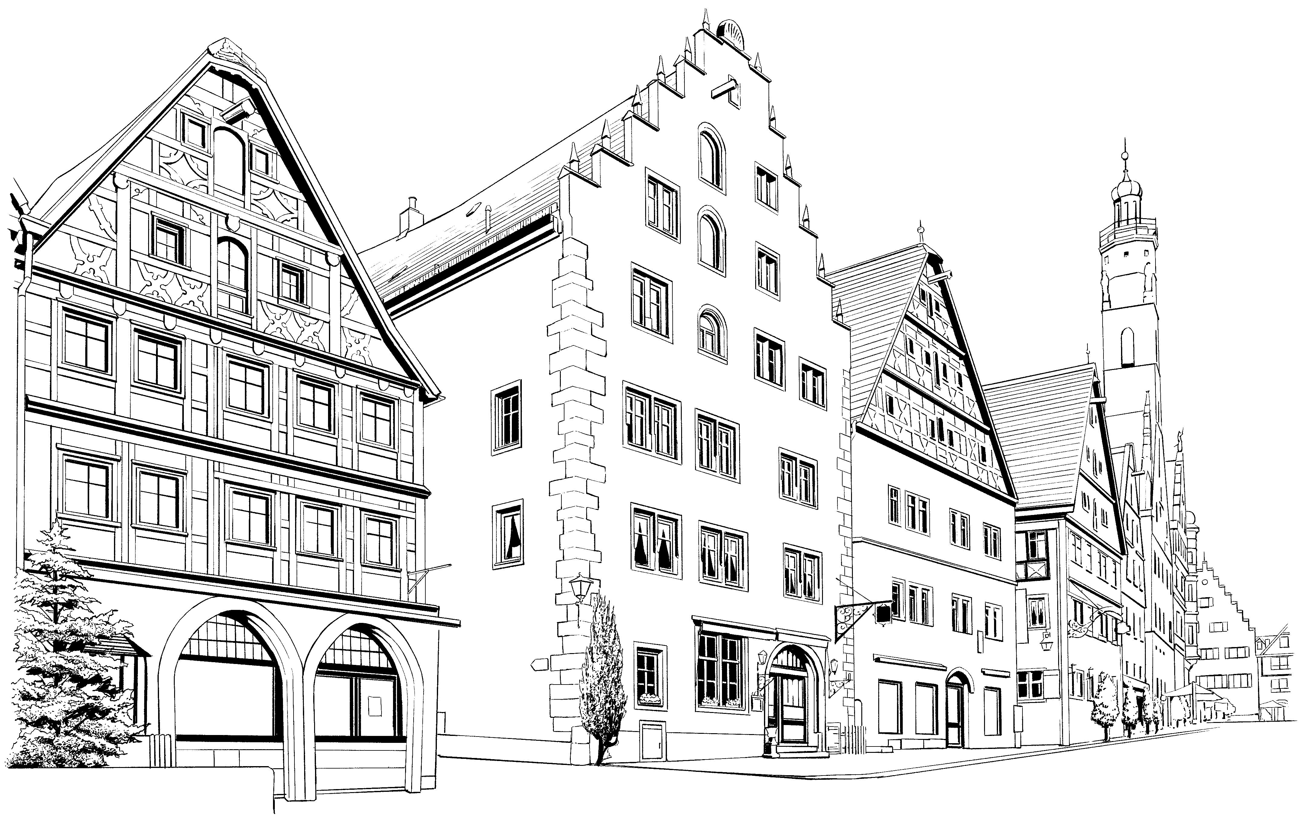 Dorfposter: Illustration & Zeichnung eines Dorfes Banner