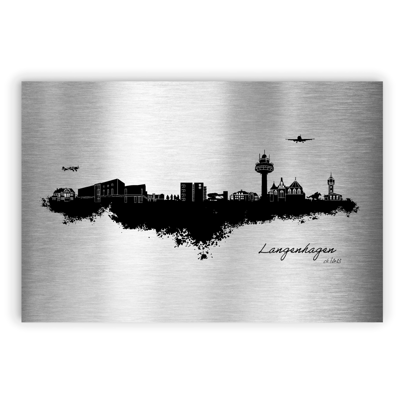 Langenhagen Dorfposter Skyline auf Aluminium