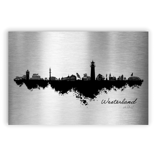 Westerland Dorfposter Skyline auf Aluminium