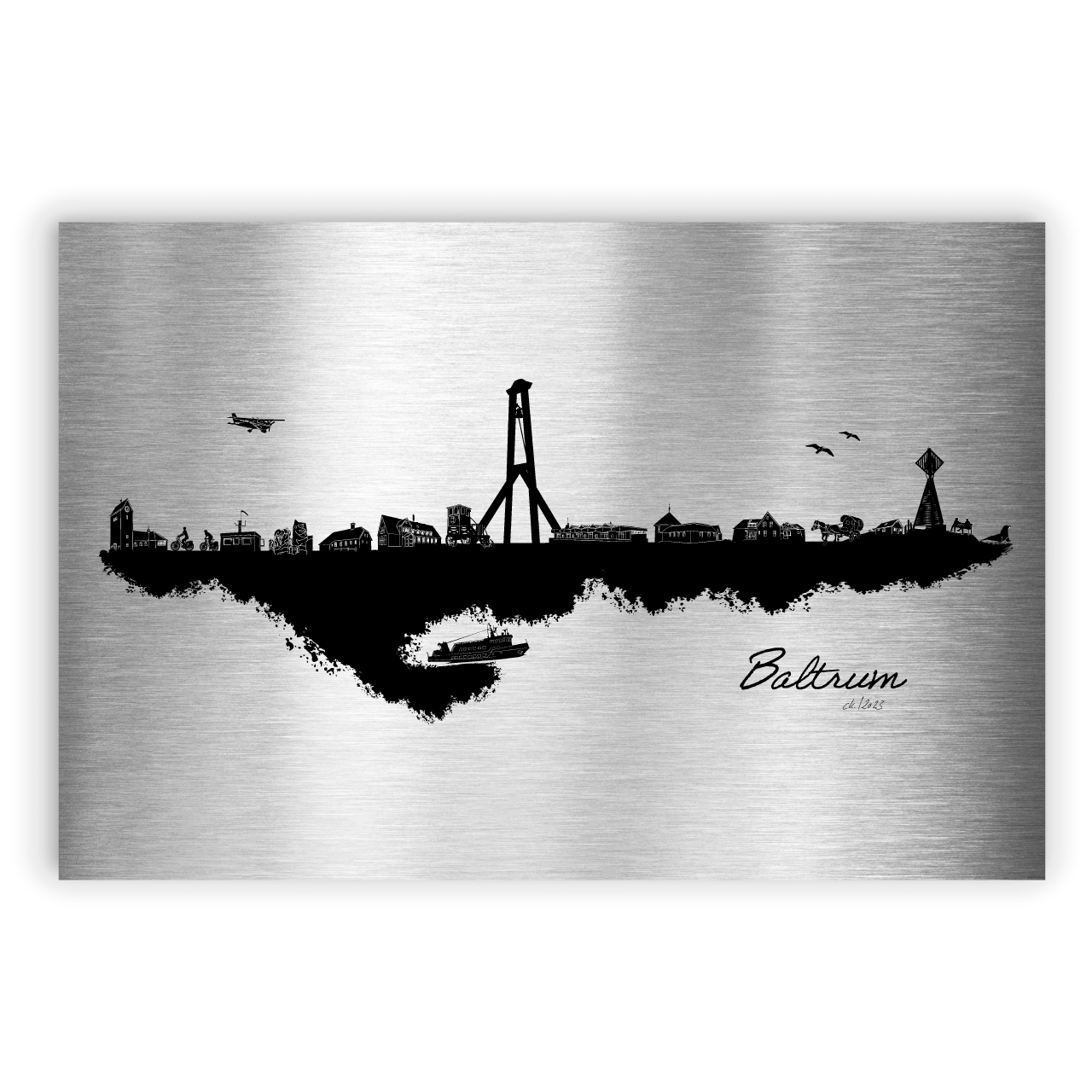 Baltrum Dorfposter Skyline auf Aluminium